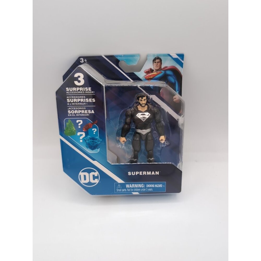 DC Comics Superman Black Suit 4" Action Figure With 3 Surprises by Spin Master